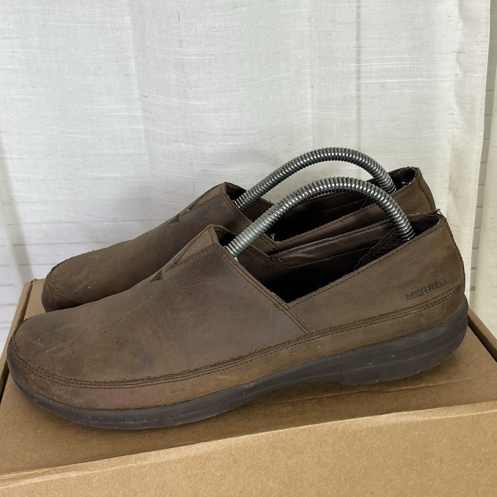 Merrell Encore Kassie Womens Size 8.5 Leather Slip On Shoes Dark Earth Moc GUC